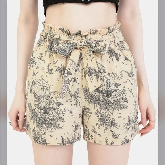 Disturbia | Maypole Cotton Print Paperbag Shorts - Picture 1 of 4